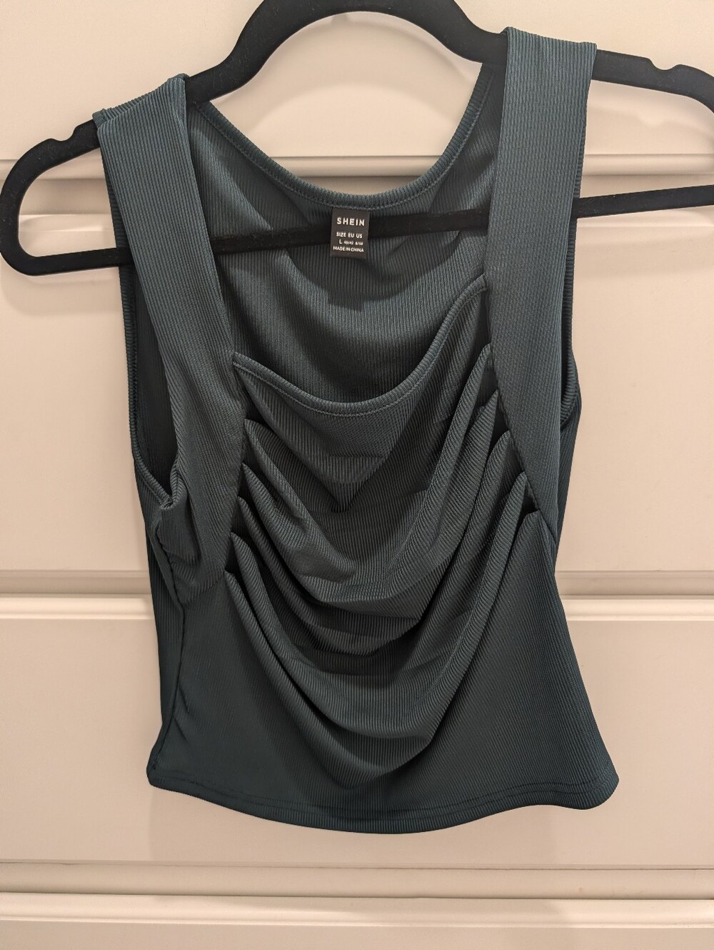 SHEIN Draped Ribbed Tank Top in Teal Green